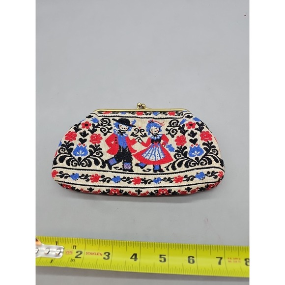 VTG Red Folk Art Kolf Austria Coin Change Purse Austrian Bavarian Motif Excellen - Picture 2 of 3